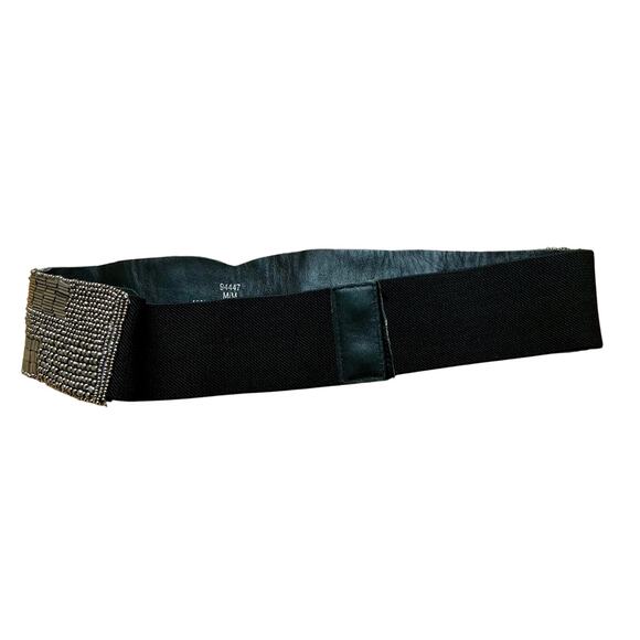 Vintage Metallic Beaded Statement Belt with Leather Backing Had Stretch 80s - Picture 6 of 8